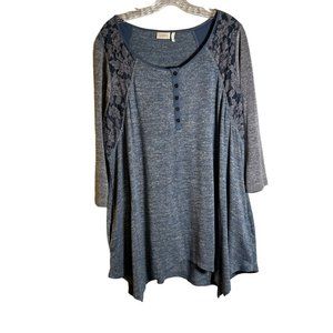 Logo Women's Blue & Grey Lace Henley Top Size 1X*